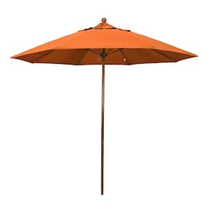 9 ft. Woodgrain Aluminum Commercial Market Patio Umbrella Fiberglass Ribs and Push Lift in Tangerine Sunbrella