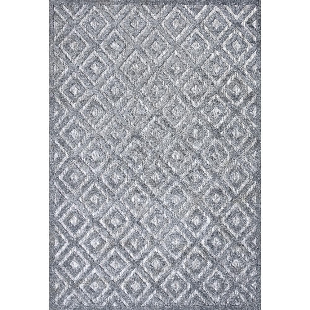 Dark Gray Geometric Reversible Indoor/Outdoor Area Rug