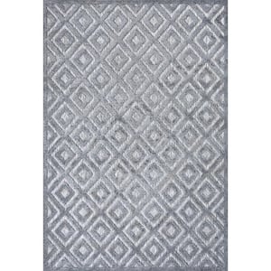 Portmany Neutral Diamond Trellis Dark Gray 3 ft. x 5 ft. Indoor/Outdoor Area Rug