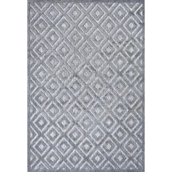 Portmany Neutral Diamond Trellis Dark Gray 5 ft. x 8 ft. Indoor/Outdoor Area Rug