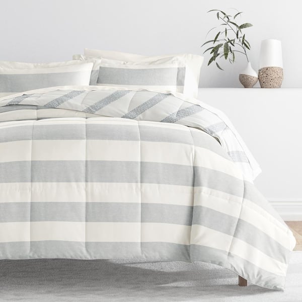 Becky Cameron 7-Piece Distressed Stripe Light Blue Pattern Comforter Queen Microfiber Bedding Bundle