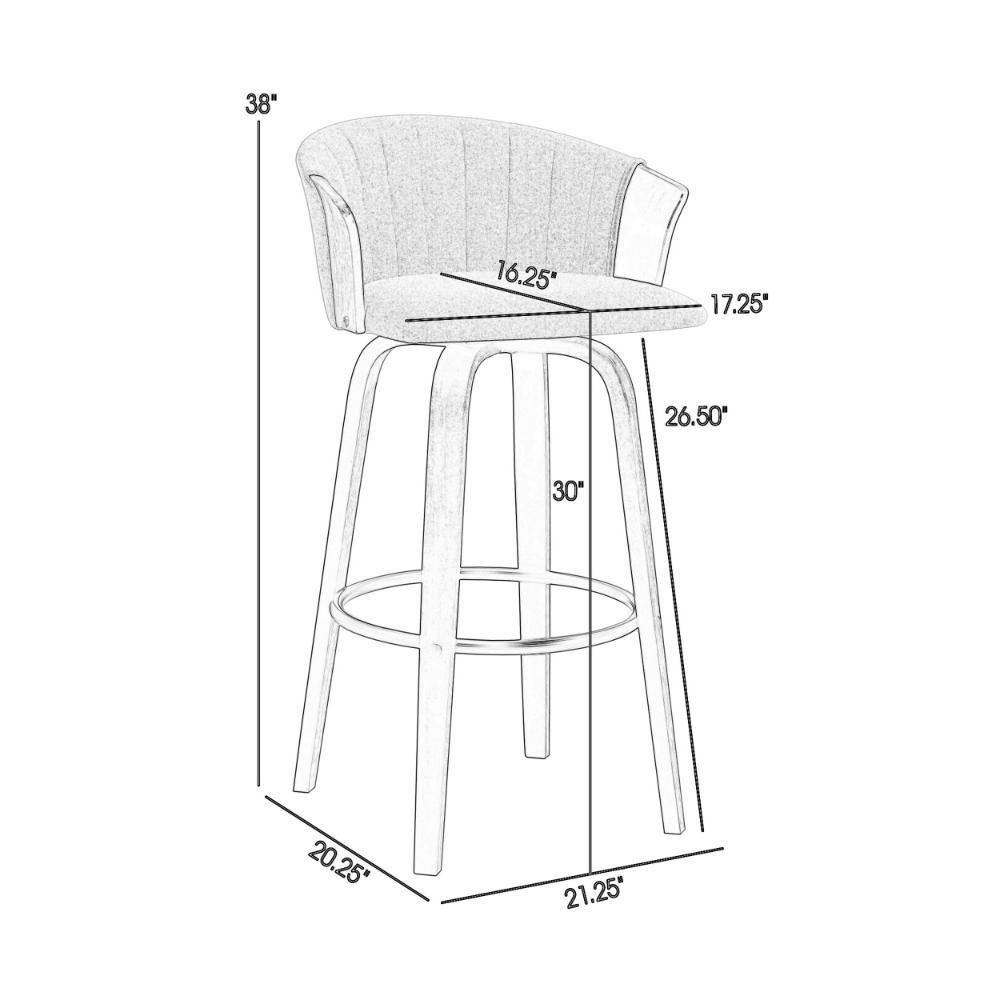 Oja 30 Inch Light Gray Fabric Swivel Barstool with Black Wood Legs