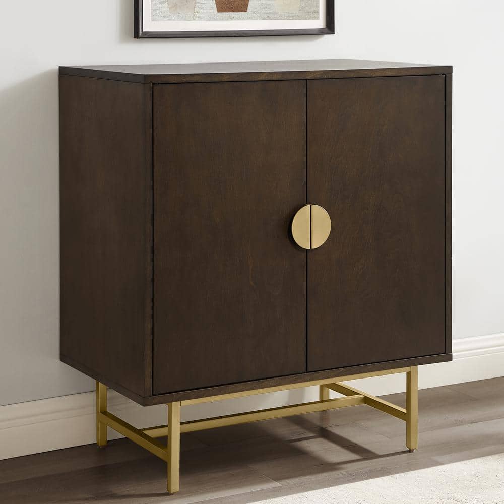 Blair Contemporary Dark Brown and Gold Bar Cabinet with Wine Storage