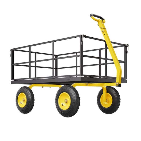 13 cu. ft. 1400 lbs. Heavy Duty Pullable Steel Garden Cart with 13 in. Tires Mesh Removable Sides & 180° Rotating Handle