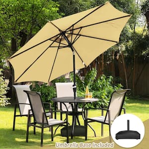 9 ft. Aluminum Market Crank and Tilt Patio Umbrella in Beige with Mobile Base