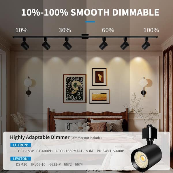 TuyuBEE 6-Light LED Track Lighting Kit – 6.6FT H-Type Rail, Remote Control Dimming & Color Temp (2700K-6000K), 10W 800lm, White – Modern Ceiling Light