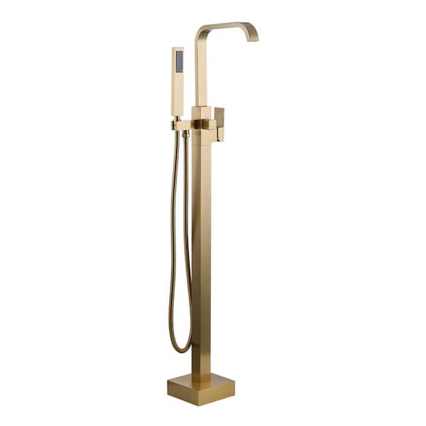 AVITAS Single-Handle Freestanding Tub Faucet with Hand Shower and Waterfall Spout in Brushed Gold