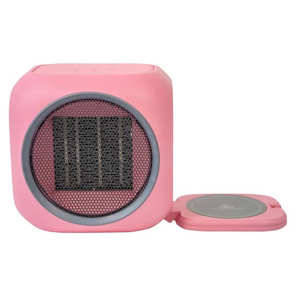 6 in. 800W 2-in-1 Space Heater and Smart Mug Warmer in Pink with 12H Auto Shut Off Desk Fan Heater