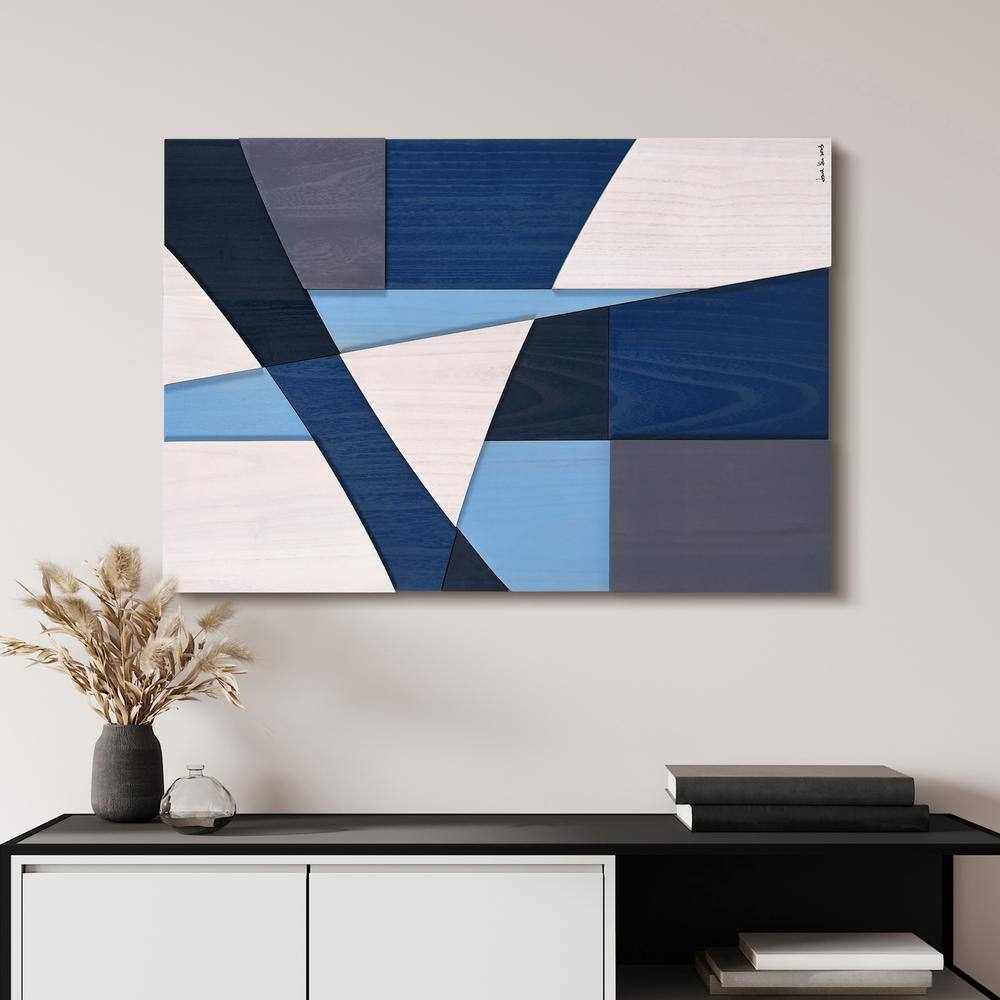 36 in. x 24 in. Blue and Gray Abstract Wood Wall Art