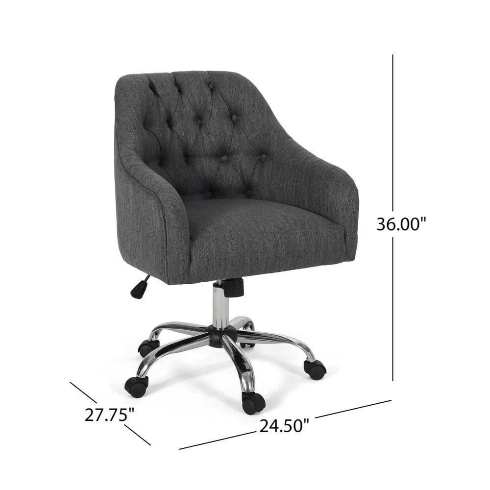 Charcoal Fabric Tufted Swivel Office Chair with Silver Chrome Base