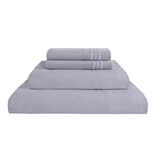 4 Piece Gray Microfiber Queen Bed Sheet Set