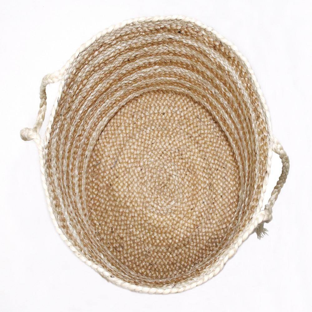 Handmade Striped Natural Jute Round Storage Basket with Handles