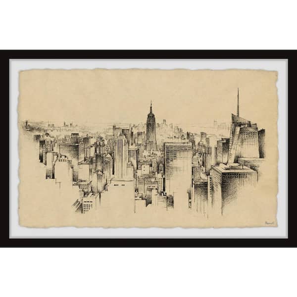 Unbranded "New York Skyline Sketch" by Marmont Hill Framed Architecture Art Print 24 in. x 36 in.