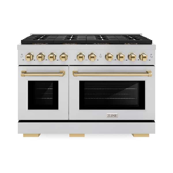 Autograph 48 in. 6.7 cu. ft. Paramount Dual Fuel Range with 8 Burner DuoPro Cooktop in Stainless Steel and Polished Gold