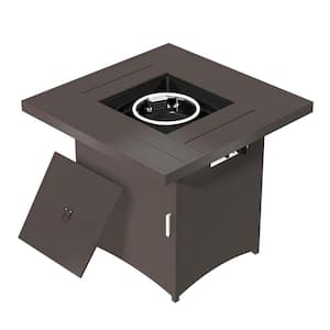 Square Metal 24.6 in. Outdoor Fire Pit Table With Glass Bead Set 50000BTU
