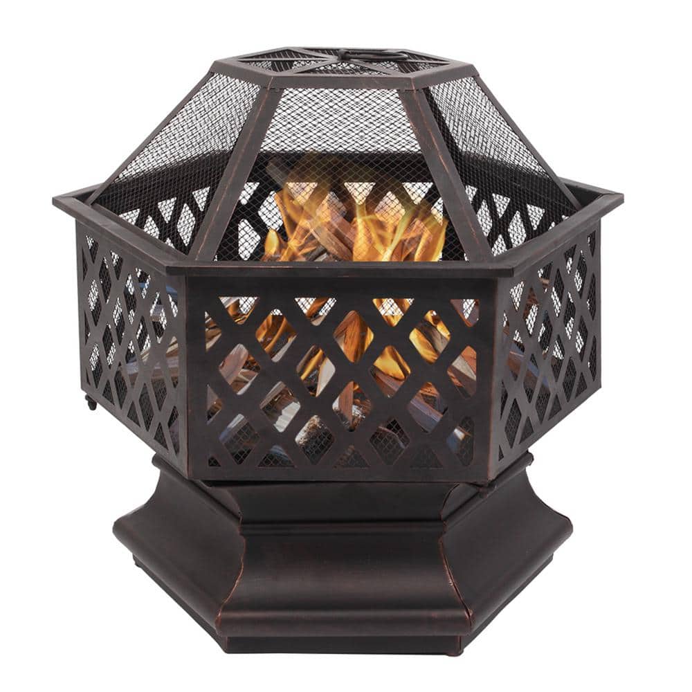 Hexagonal Bronze Iron Wood Burning Outdoor Fire Pit