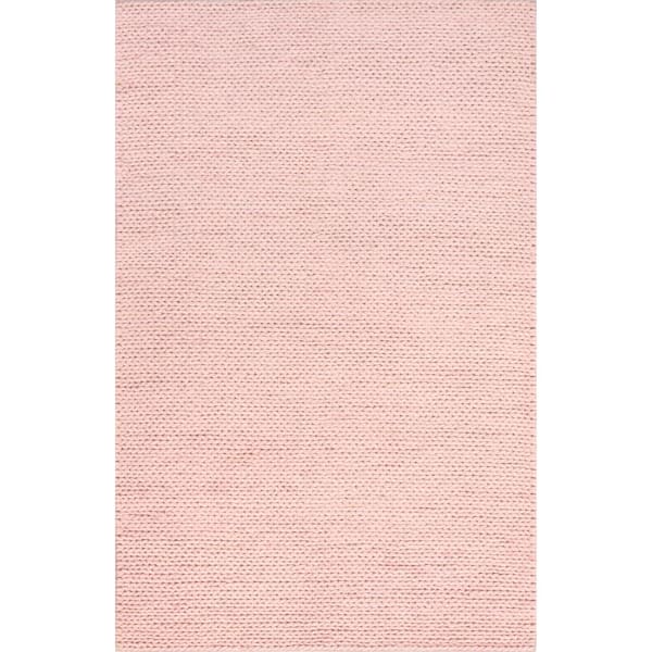 Hand Crafted Childrens Room Cable Knit Hand Woven Braided Wool Rug- Pink by  Hammers And Heels