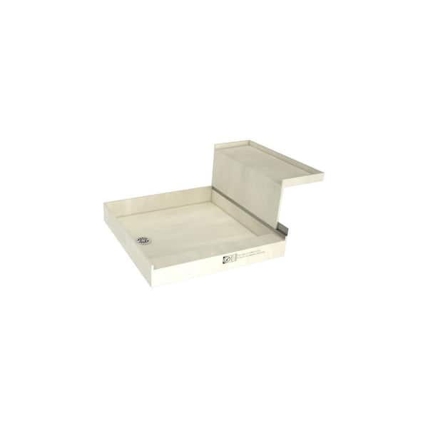 Tile Redi Base'N Bench 60 in. L x 48 in. W Alcove Shower Pan Base and Bench with Left Drain and Polished Chrome Drain Plate