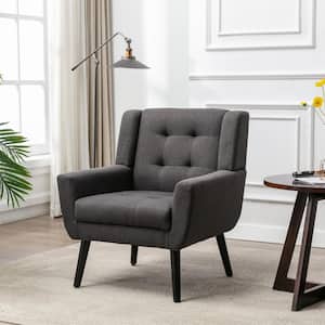 Dark Gray Soft Linen Ergonomics Accent Chair with Armrest, Upholstered Armchair Reading Side Chair for Living Room