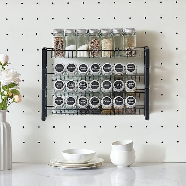 Spice Rack Organizer for Cabinet Kitchen Countertop Seasoning Organizer, Black