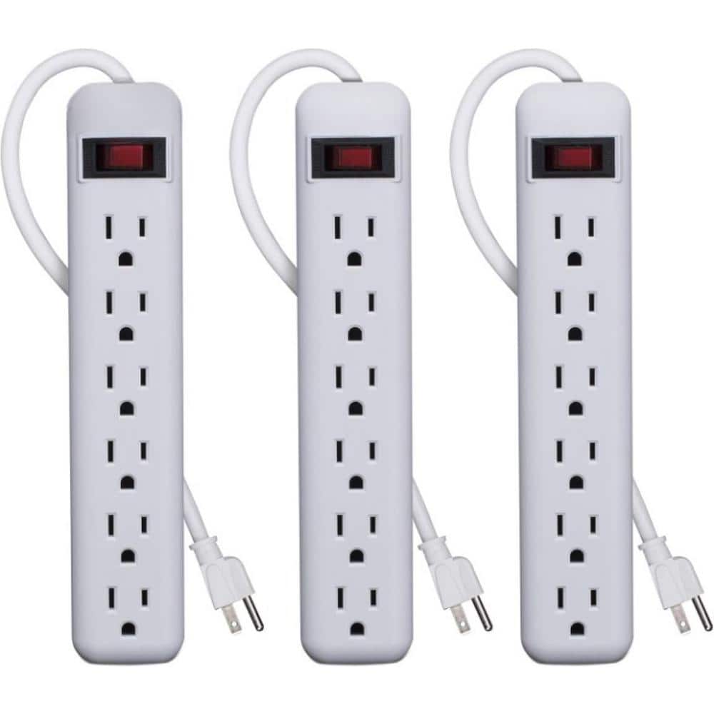 6-Outlet Power Strip with 3 ft. Cord Length and Overload Protection in Whit