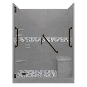 Newport Freedom Grand Hinged 30 in. x 60 in. x 80 in. Left Drain Alcove Shower Kit in Wet Cement and Black Pipe Hardware