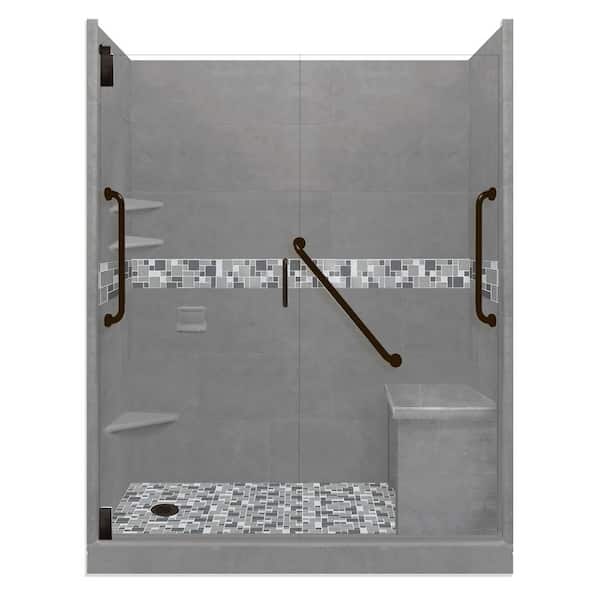 American Bath Factory Newport Freedom Grand Hinged 32 in. x 60 in. x 80 in. Left Drain Alcove Shower Kit in Wet Cement and Black Pipe Hardware