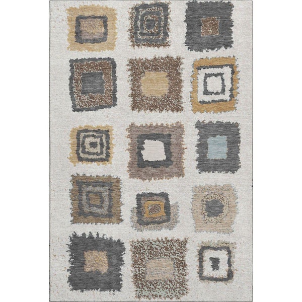 Mayfield Premium Machine Washable Abstract AMF2014 Ivory 10 ft. x 14 ft. Area Rug