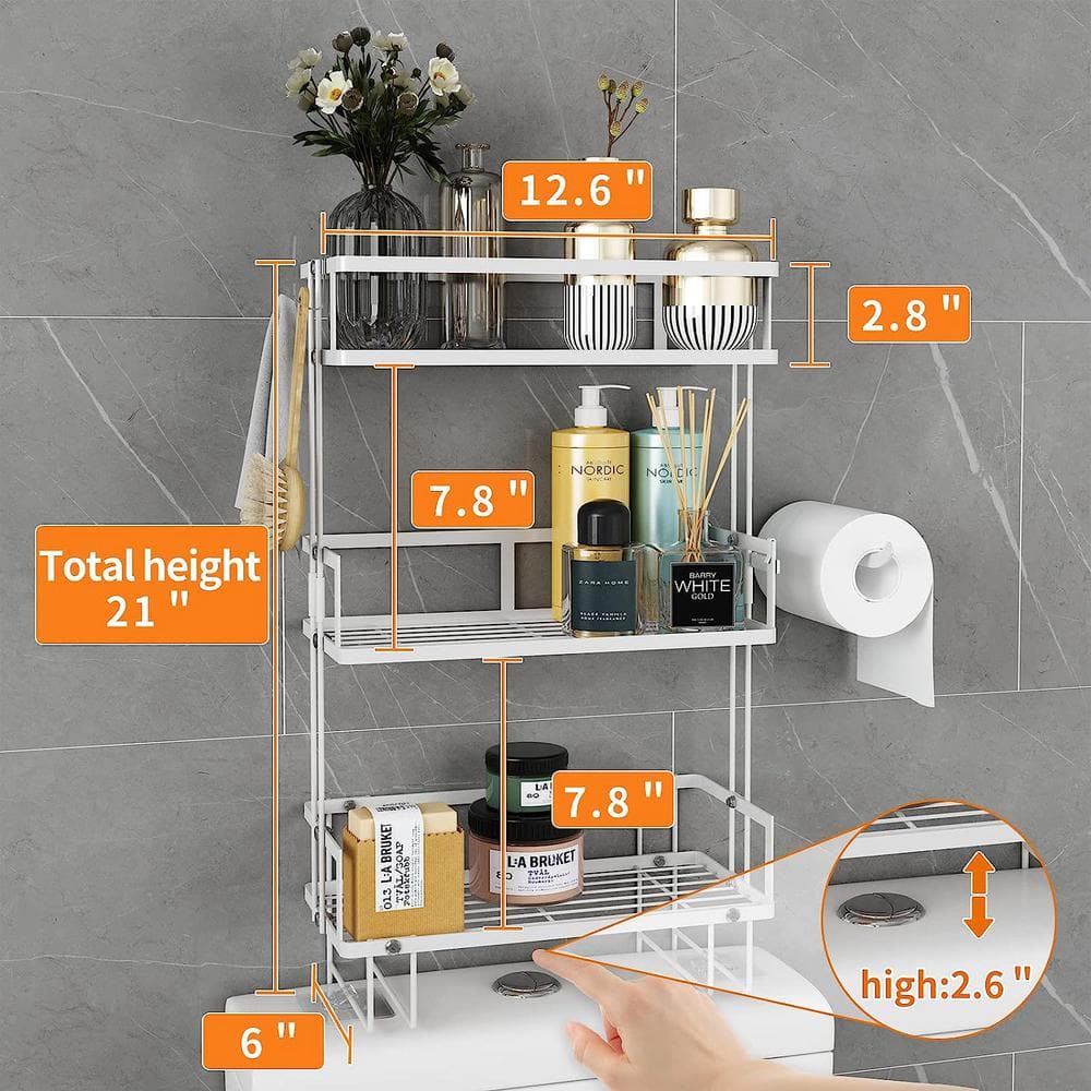 White Matte Metal 3-Tier Over-the-Toilet Storage Rack