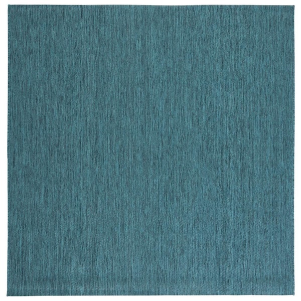 SAFAVIEH Beach House Turquoise 4 ft. x 4 ft. Solid Striped Indoor/Outdoor Patio Square Area Rug