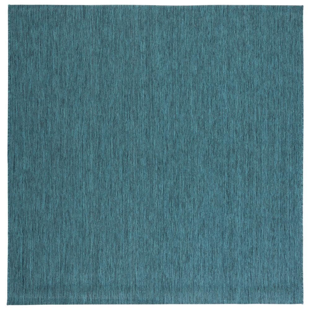 Turquoise Square Synthetic Indoor/Outdoor Area Rug, 6'-7" x 6'-7"
