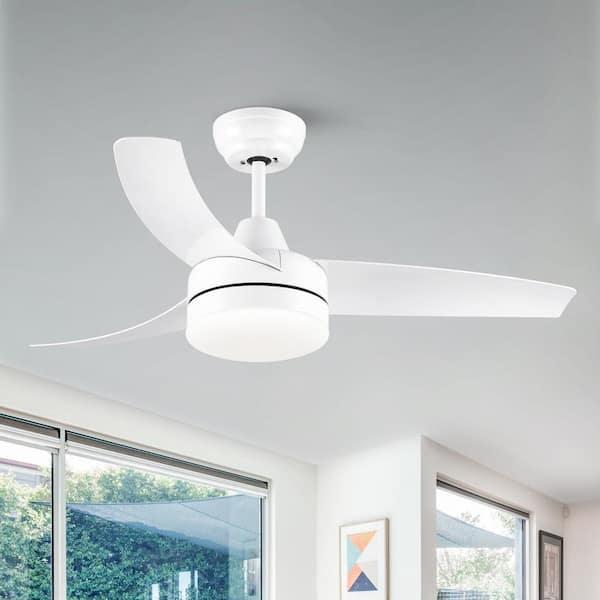 YUHAO Modern 42 in. Indoor Matte White Dimmable Ceiling Fan with Integrated LED, DC Motor and Remote Control