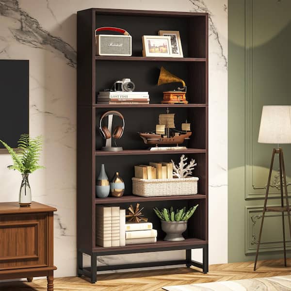 BYBLIGHT Eulas 70.8 in. Tall Sandalwood Wood 5-Shelf Standard