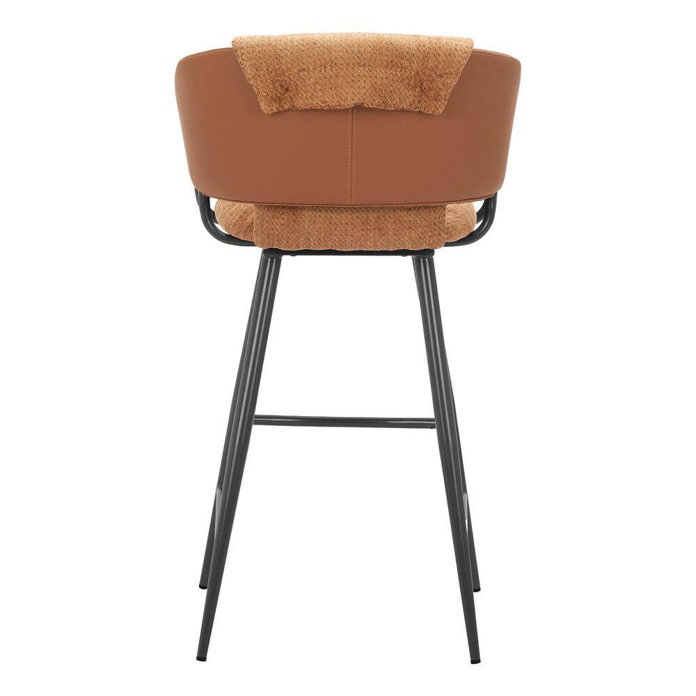 Single brown bar stool with tan seat pad.