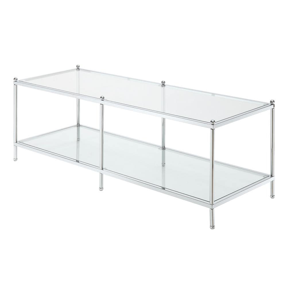 UPC 095285416318 product image for Royal Crest 47.25 in. Chrome and Glass Rectangle Glass Coffee Table with Shelf | upcitemdb.com