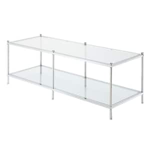 Royal Crest 47.25 in. Chrome and Glass Rectangle Glass Coffee Table with Shelf