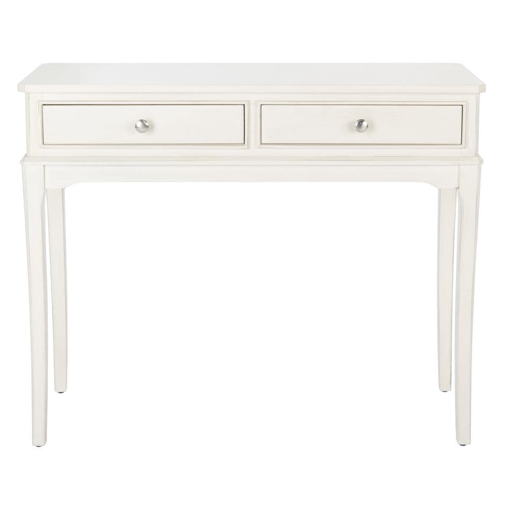 Distressed White French Country 2-Drawer Console Table