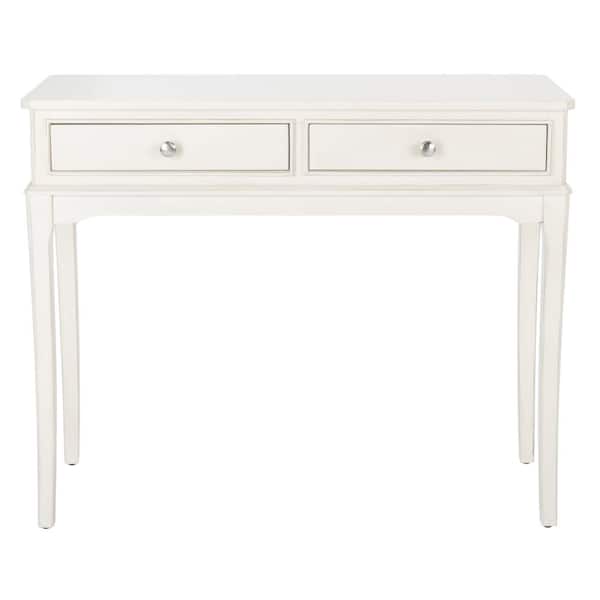 SAFAVIEH Opal 13 in. Distressed White Rectangle Wood Console Table with Drawer