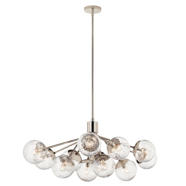 KICHLER Silvarious 48 in. 12-Light Polished Nickel Modern Crackle Glass Shaded Linear Convertible Chandelier for Dining Room