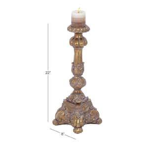 22 in. H Gold Polystone Tall Standing Candle Holder