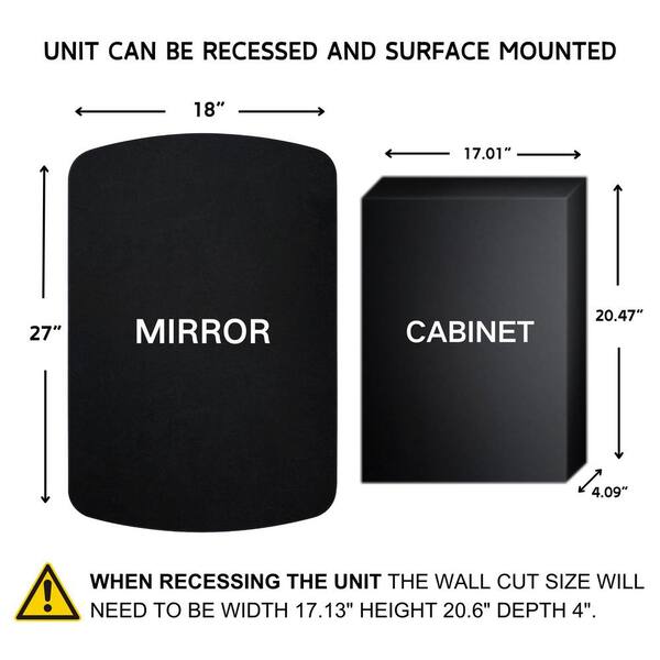 TEHOME 18-in x 27-in Surface/Recessed Mount Matt Black Mirrored Arched Soft Close Medicine Cabinet
