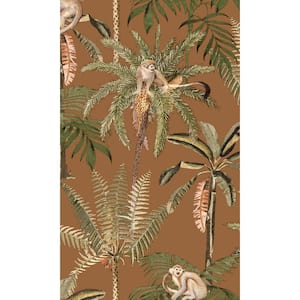 Burnt Orange Monkey Climbing in the Trees Tropical Printed Non-Woven Non-Pasted Textured Wallpaper 57 Sq. Ft.