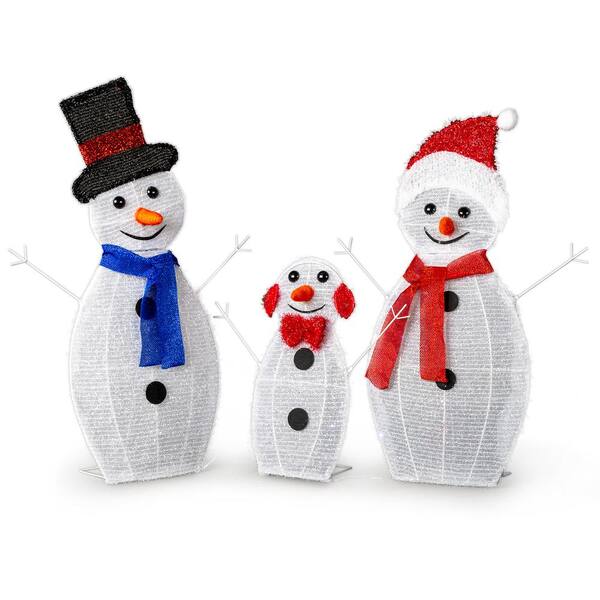 Karl home 3pcs 29 in. White LED Fabric 2D Snowman Family Christmas Yard Decor