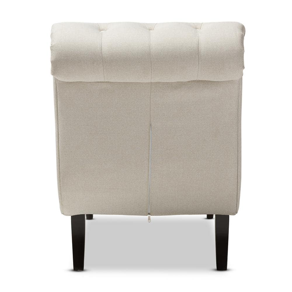 Layla Mid-Century Light Beige Leather & Wood Button-Tufted Chaise Lounge