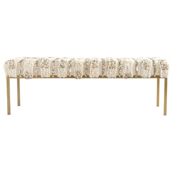 3R Studios Off-White and Brown Moroccan Wedding Quilt Bench