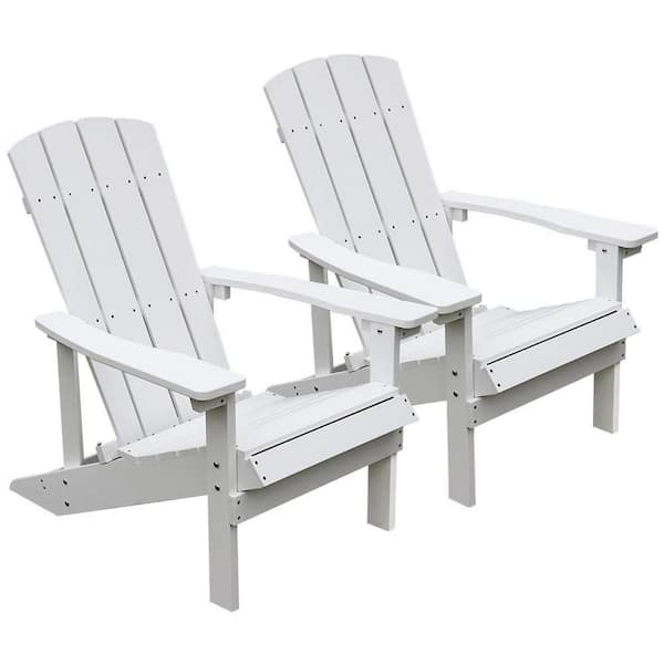 Sudzendf Patio Hips Plastic Adirondack Chair Lounger, Weather Resistant, for Lawn Balcony Deck in White (2-Pack)