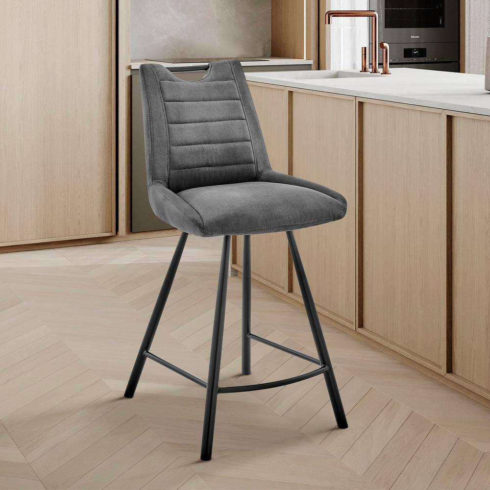 Contemporary Charcoal Fabric and Black Metal Adjustable Bar Stool