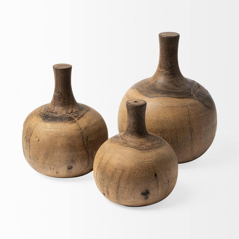 Afra Natural Brown Solid Wood Vase-Shaped Decor Accent
