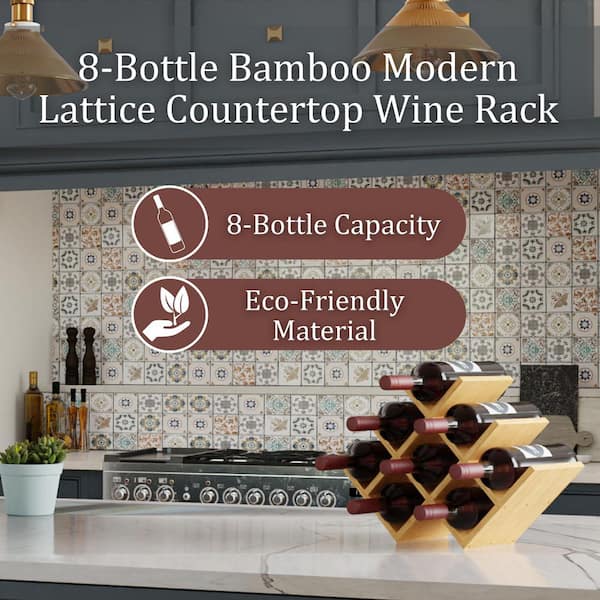 8-Bottle Light Wood 16.73 in.W Tabletop Bamboo Wine Rack Stackable Wine and Liquor Bottle Storage, No Tools Assembly