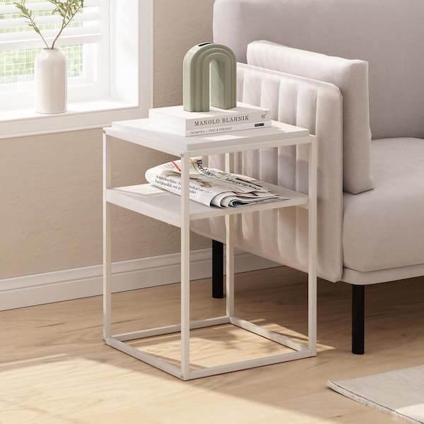 15 in. White/White Rectangle Wood End Table
